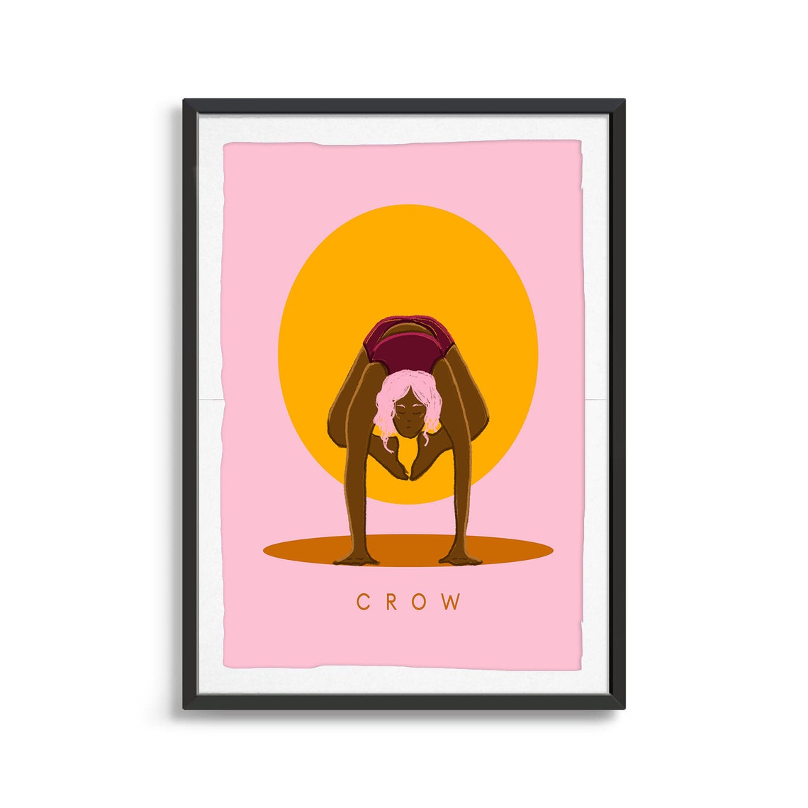 Crow Retro Yoga Arm Balance Sun Circle Flat Illustration Print