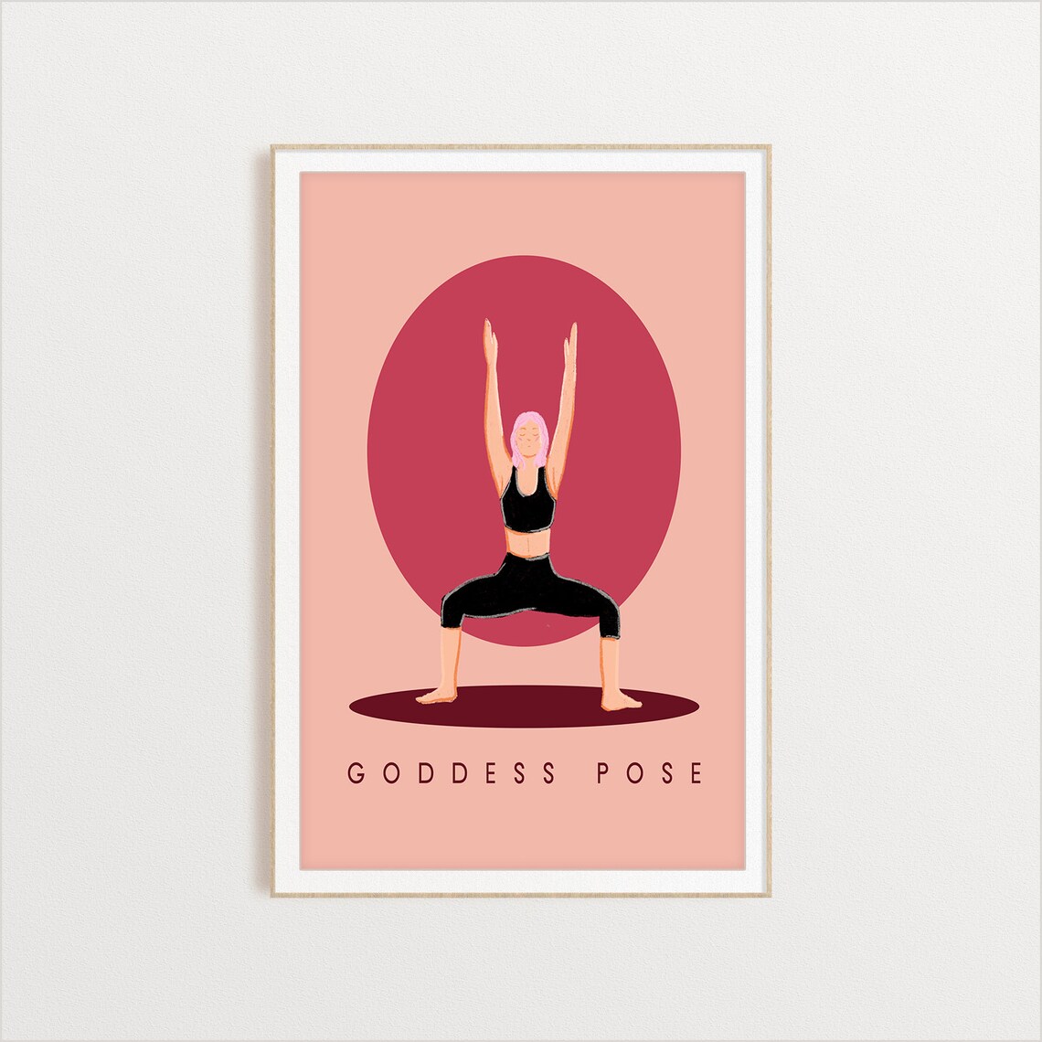 Goddess Pose Retro Yoga Standing Pose Sun Circle Flat Illustration Print - Image 2