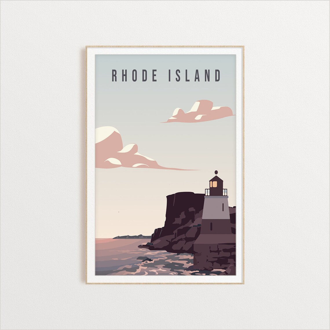 Rhode Island Lighthouse Travel Poster Rocky Coast Ocean Cliff Art - Image 2