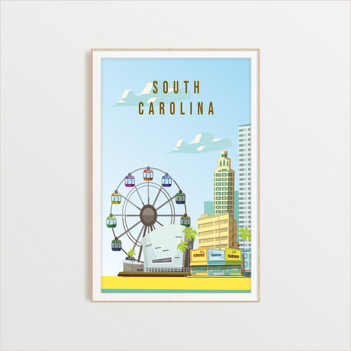 South Carolina Ferris Wheel Beach Boardwalk Vintage Travel Poster - Image 2