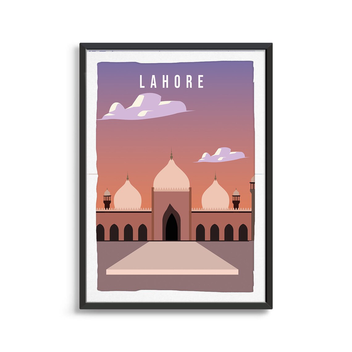 Lahore Badshahi Mosque Travel Poster White Dome Islamic Art Scene - Image 2