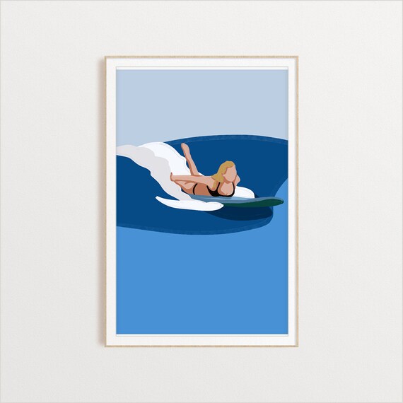 Blonde Surfer Girl Laying On Surfboard Gift For Surfers Ocean Print For Surfers