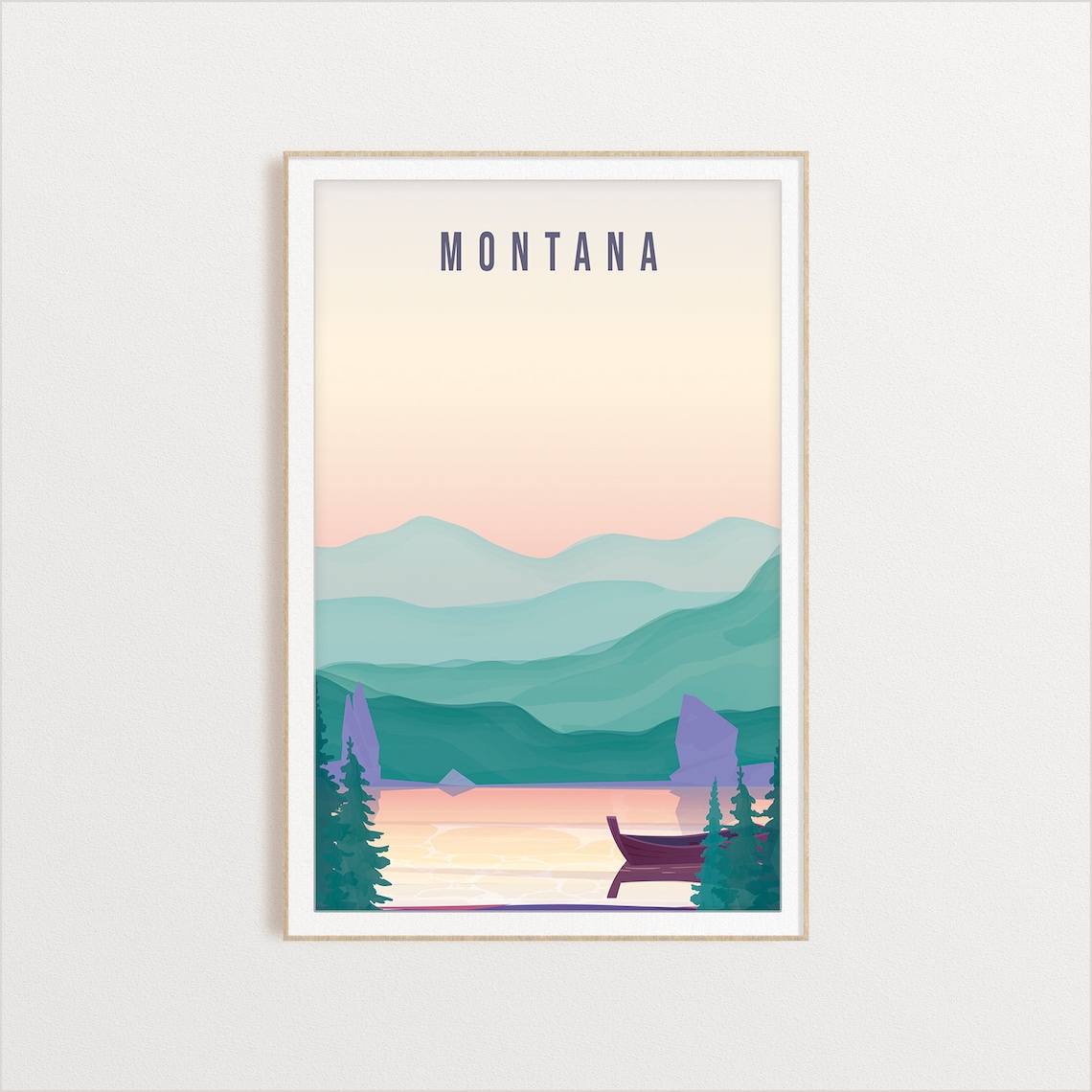 Montana Mountain Lake Canoe Wilderness Landscape Vintage Travel Poster - Image 2