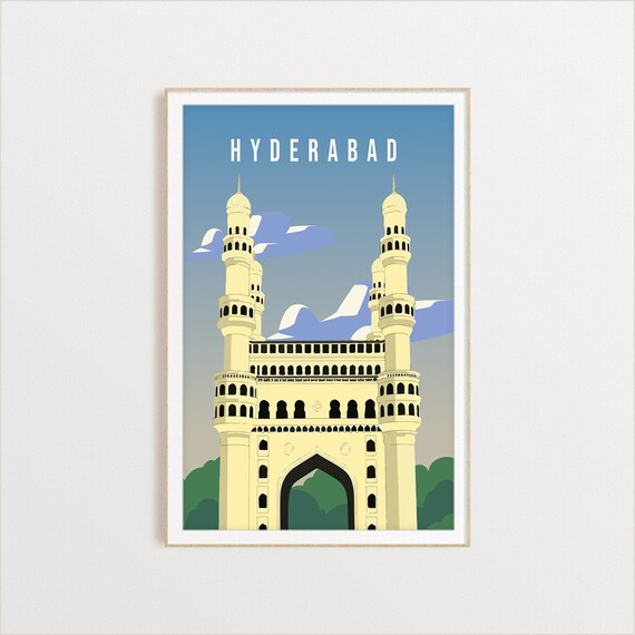 Hyderabad India Travel Poster Featuring Charminar Landmark Art