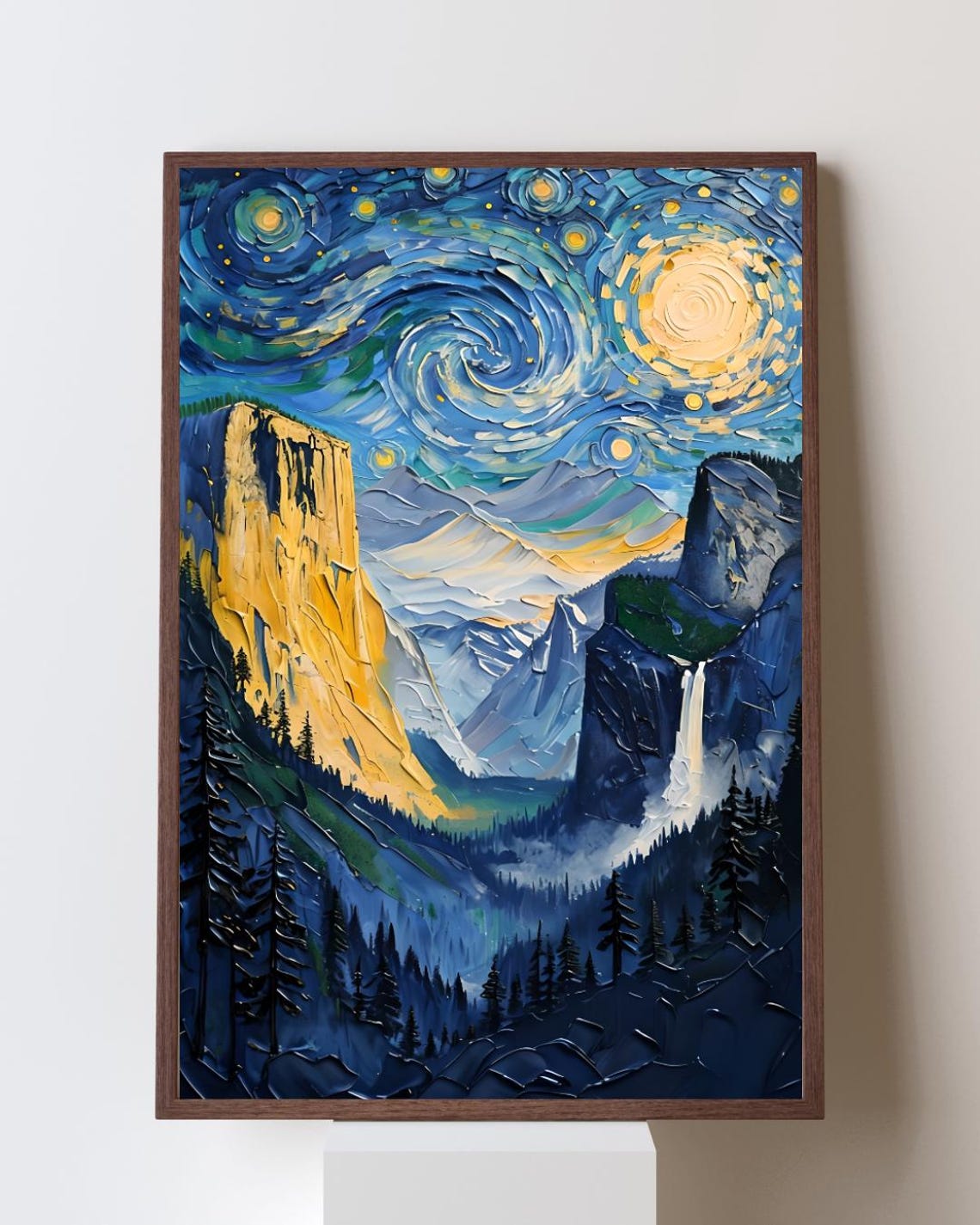 Starry Night over Yosemite Valley El Capitan Impasto Oil Poster