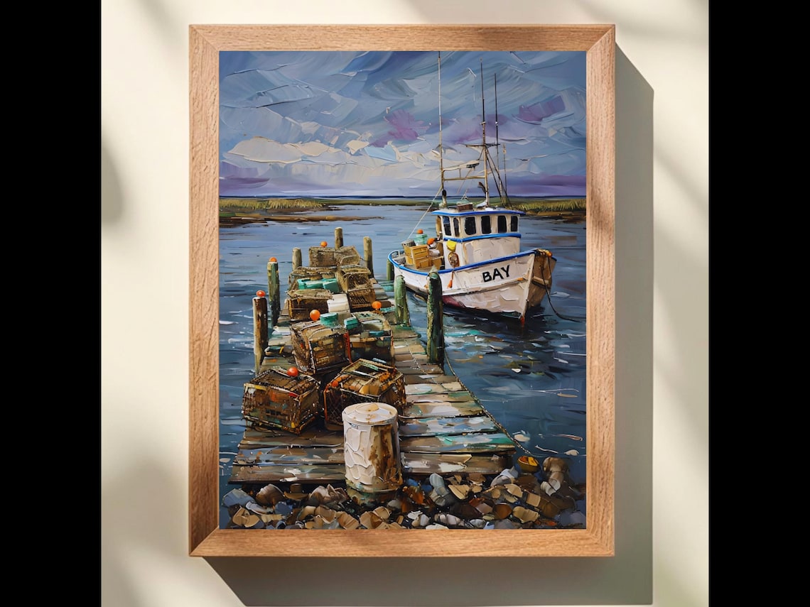 Chesapeake Bay Crabbing Boat Art Print, Nautical Decor