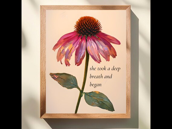 Purple Coneflower Congratulations Gift New Beginnings Wall Art Get Well Soon Impasto Painting She Took A Deep Breath And Began