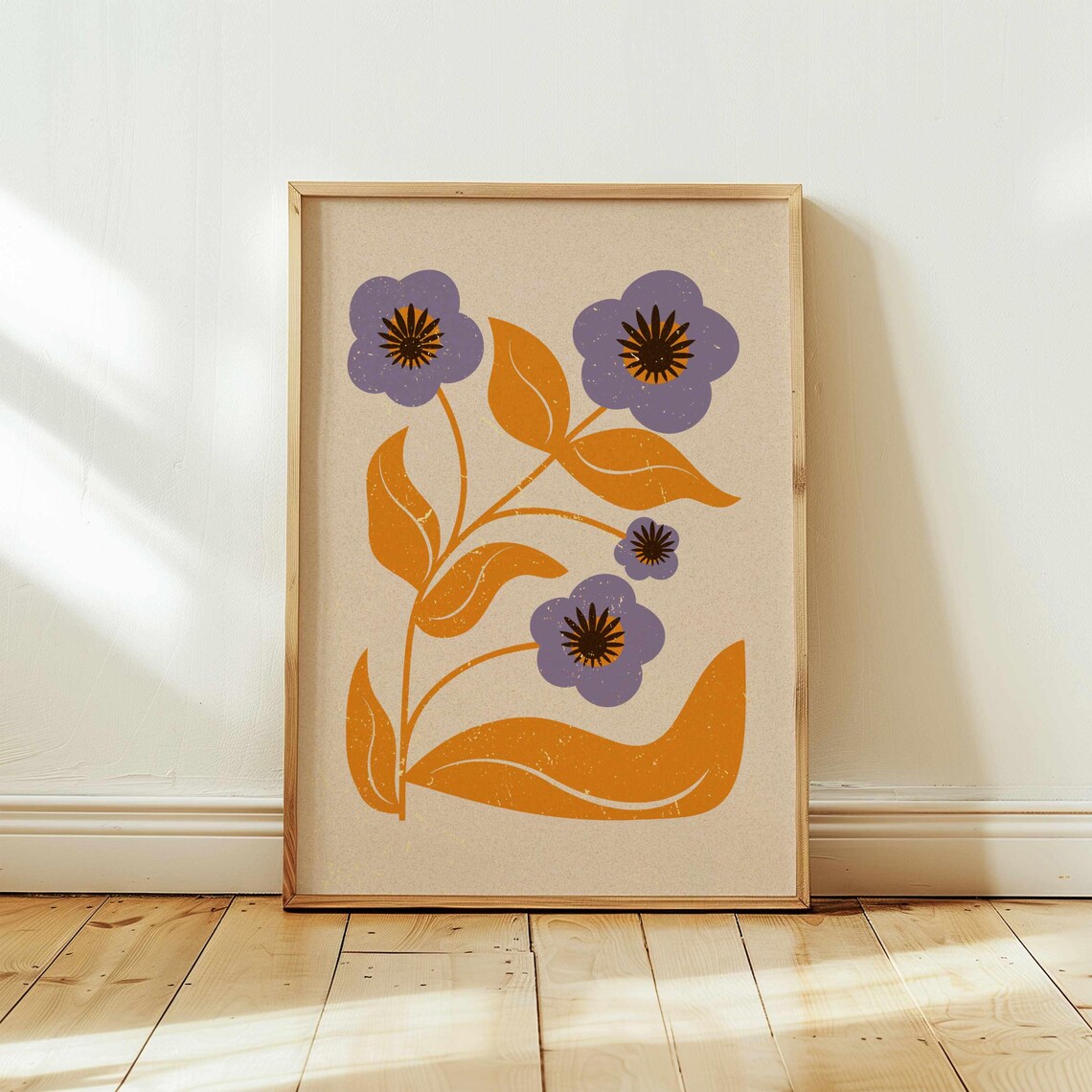 Abstract Retro Floral Print, Vintage Boho Decor