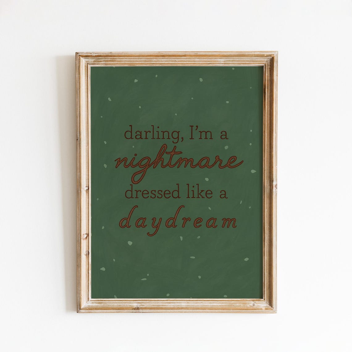 Darling I'm a Nightmare Taylor Swift Lyric Poster Green Confetti