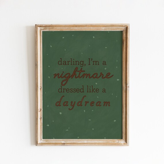 Darling I'm a Nightmare Taylor Swift Lyric Poster Green Confetti