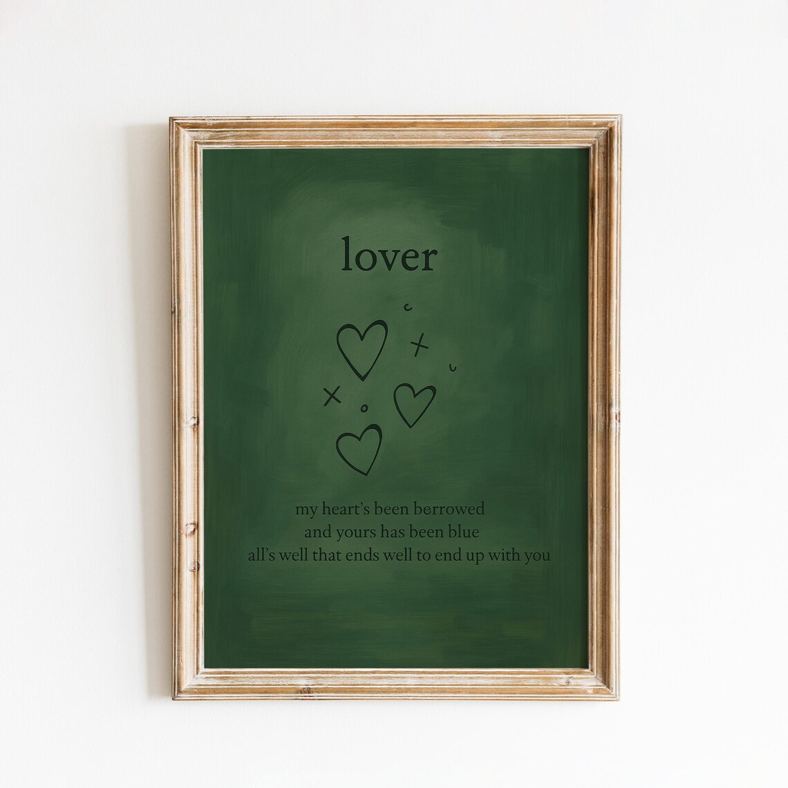 Lover Romantic Heart Lyric Inspired Minimalist Green Art Poster