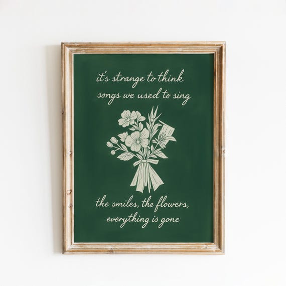 Floral Lyric Poster Vintage Bouquet Green Wall Art