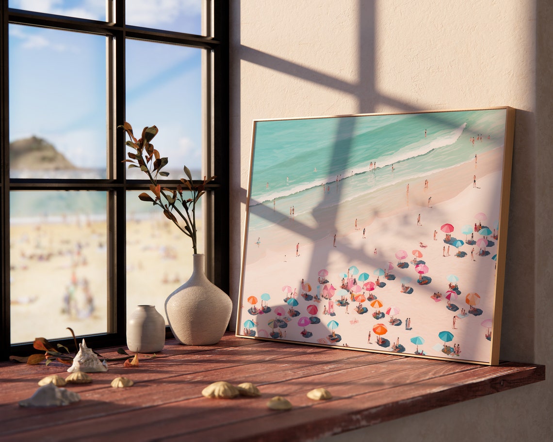 Pastel Aerial Beach Umbrellas Summer Coast Decor Beachy Poster