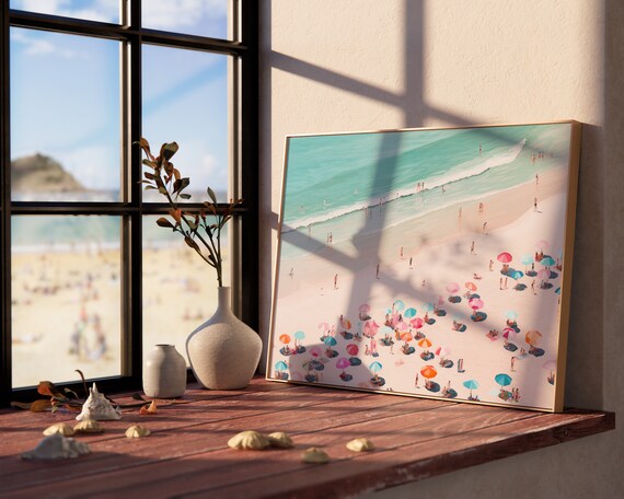 Pastel Aerial Beach Umbrellas Summer Coast Decor Beachy Poster