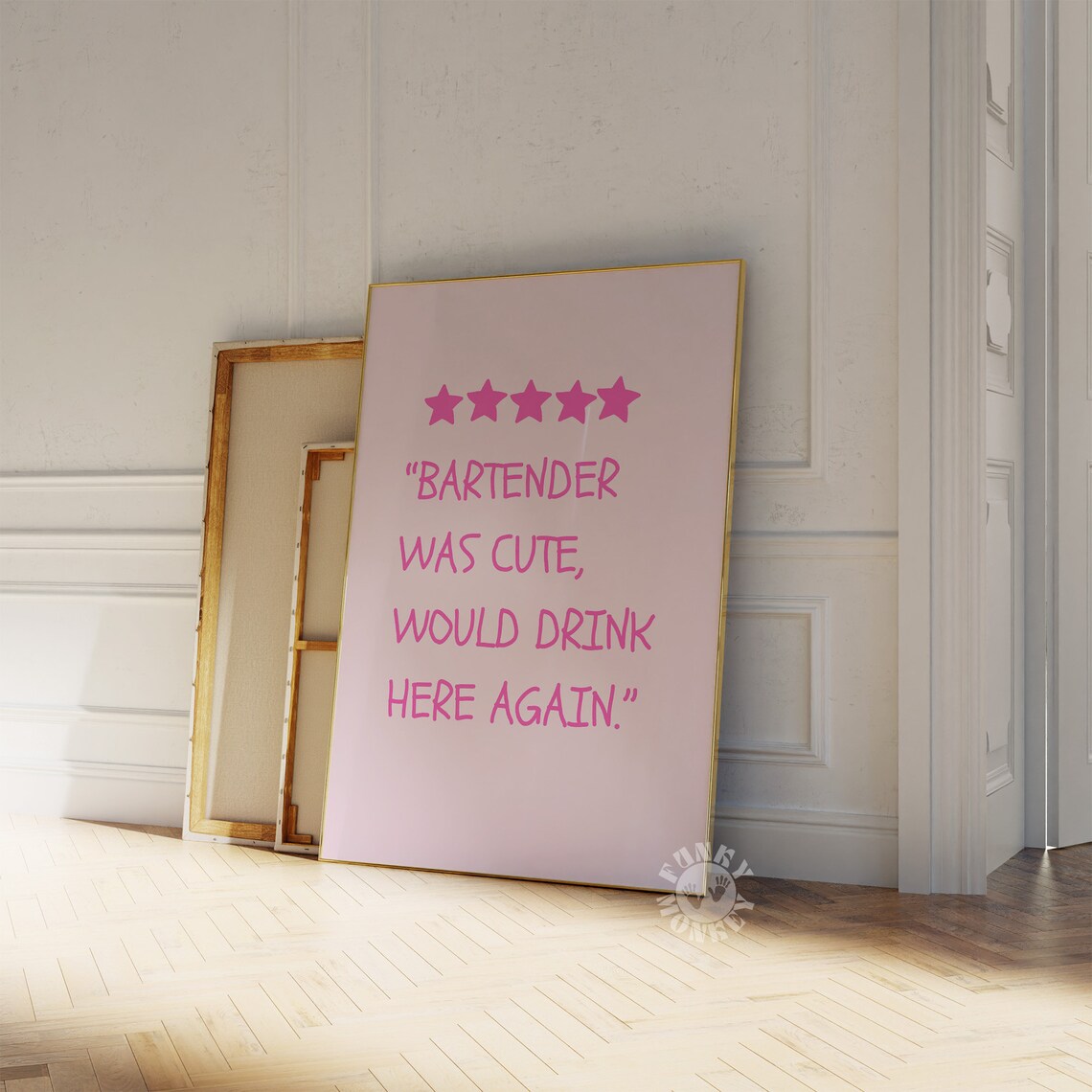 Bartender Was Cute Five Star Funny Review Quote Pink Bar Poster
