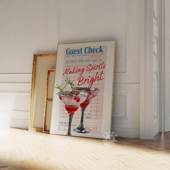 Preppy Christmas Guest Check Bar Cart Art Print