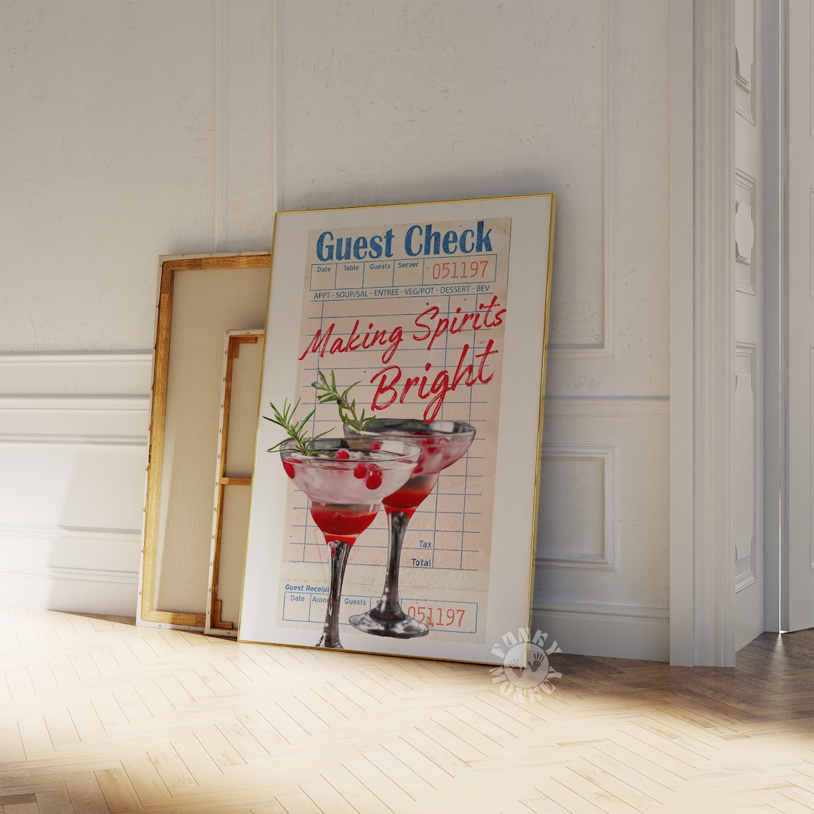 Preppy Christmas Guest Check Bar Cart Art Print