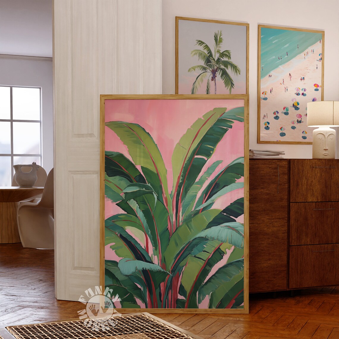 Tropical Leaves Pink Botanical Art Print