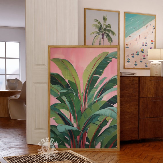 Tropical Leaves Pink Botanical Art Print