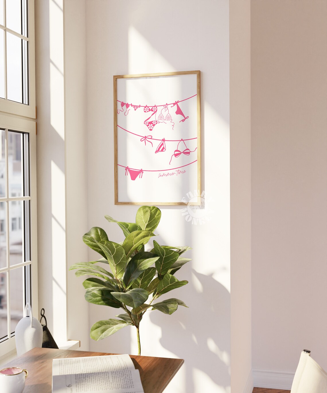 Pink Summer Time Swimwear Line Illustration Beach Trendy Poster