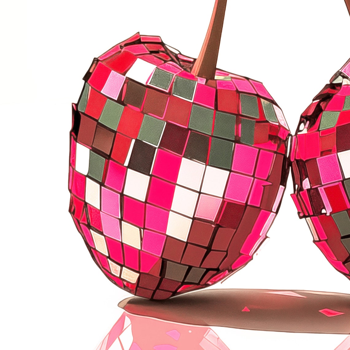 Red Disco Ball Cherries Mirrored Mosaic Retro Kitchen Poster - Image 2