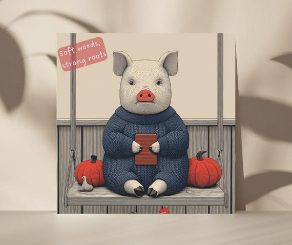 Vintage Pig Quote Card Set 5 Variants Potbelly Cards Cute Greeting Literary Gift Farmhouse Decor Thank You