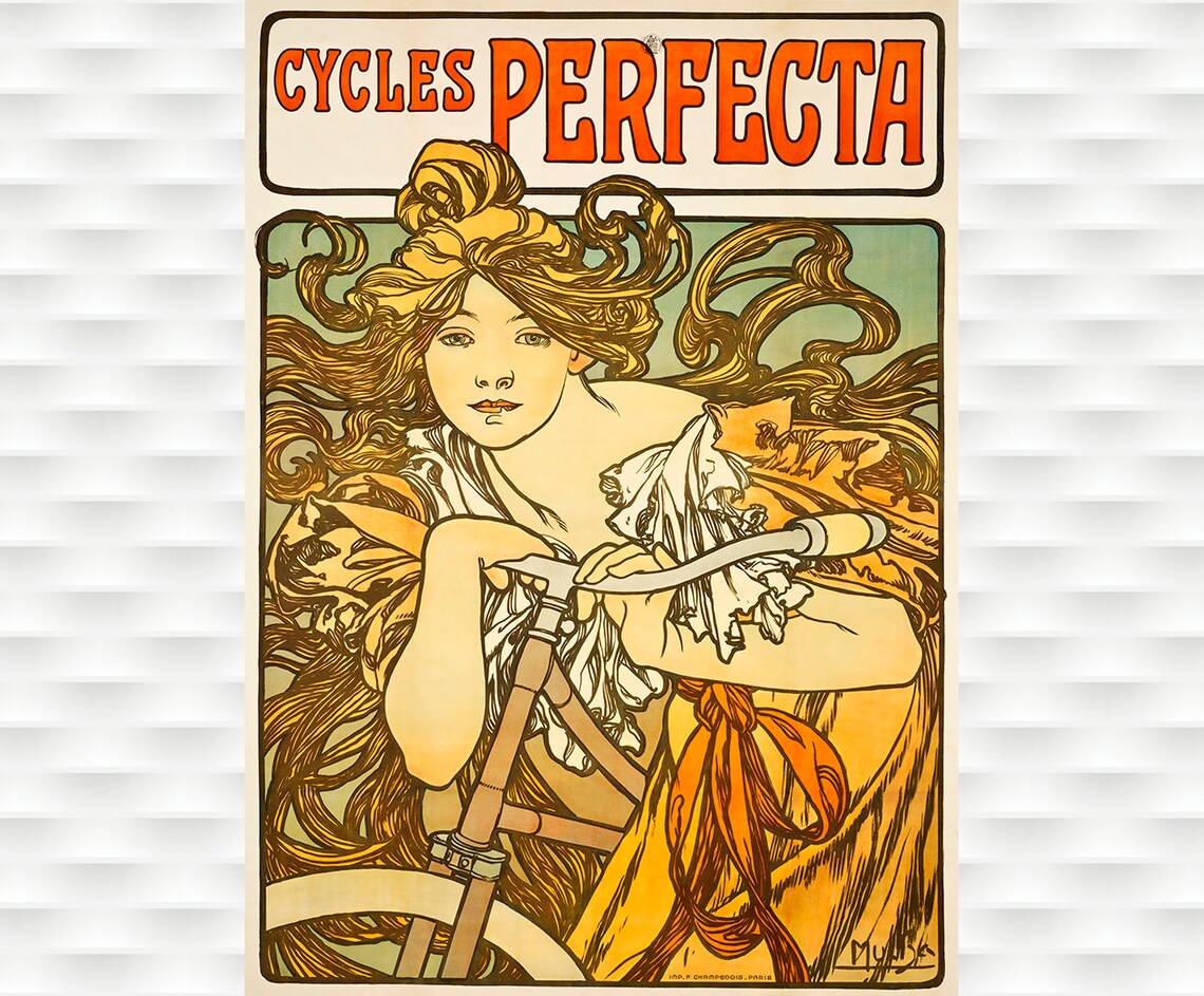 Cycles Perfecta Alphonse Mucha Art Nouveau Bicycle Ad Poster