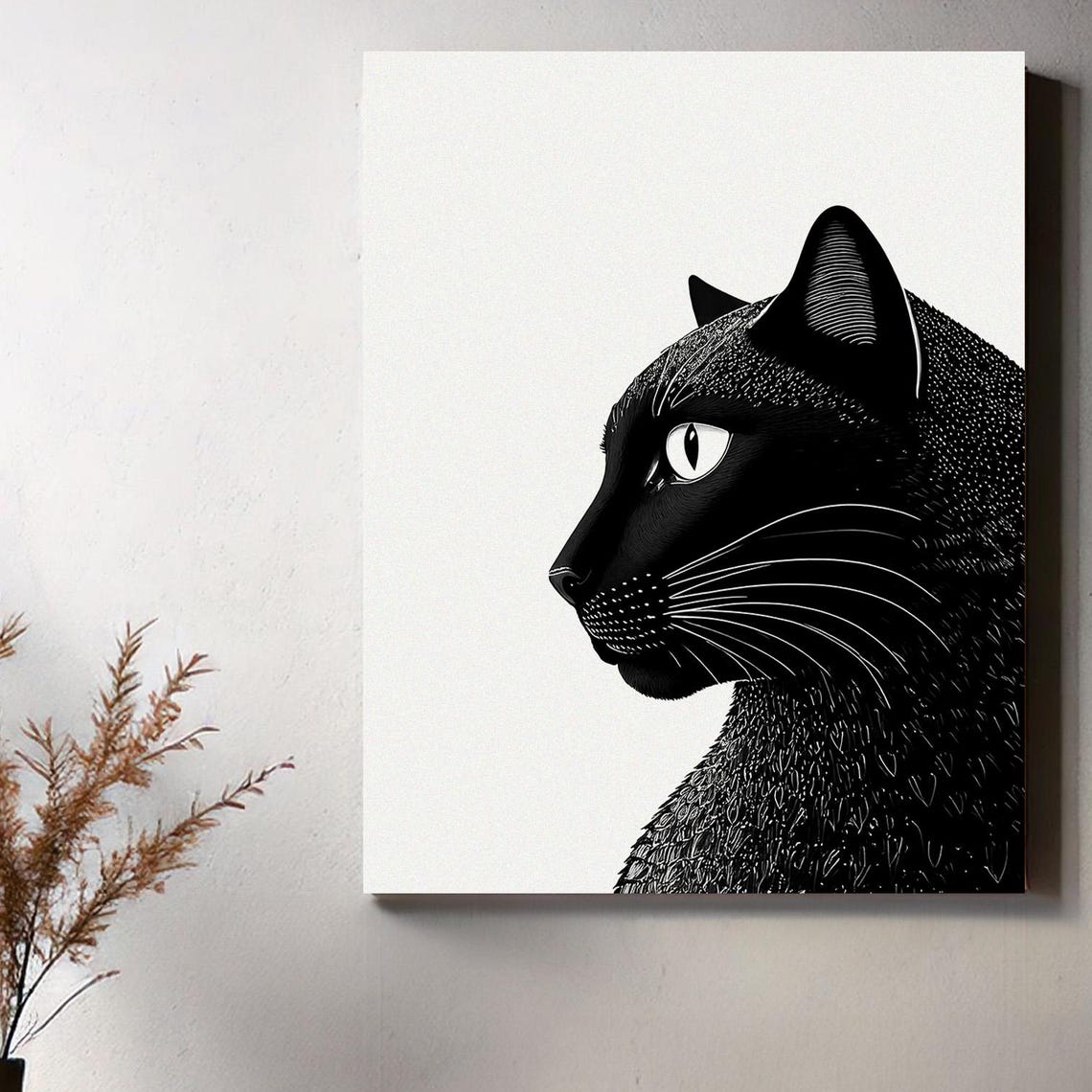 Black Cat Print Monochrome Cat Print Gothic Cat Decor Moody Cat Art Cat Lover Wall Decor Minimalist Black And White Art Print 114