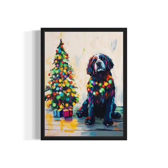 Springer Spaniel Dog Tangled in Christmas Lights Holiday Poster