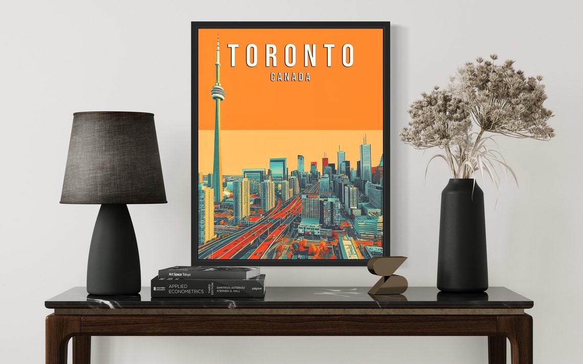 Toronto Canada Vintage Sunset CN Tower Skyline Travel Poster - Image 2
