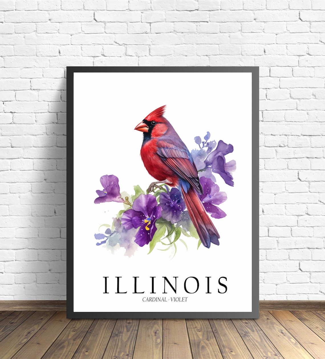Illinois State Bird and Flower Wall Art Print