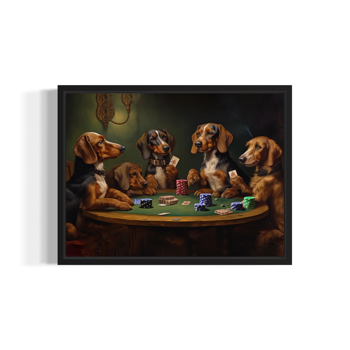 Dachshund Playing Cards Humor Art Print, Poker Decor