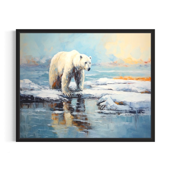Polar Bear On Ice Poster Art Print Winter Scenery Artwork Wall Art Painting