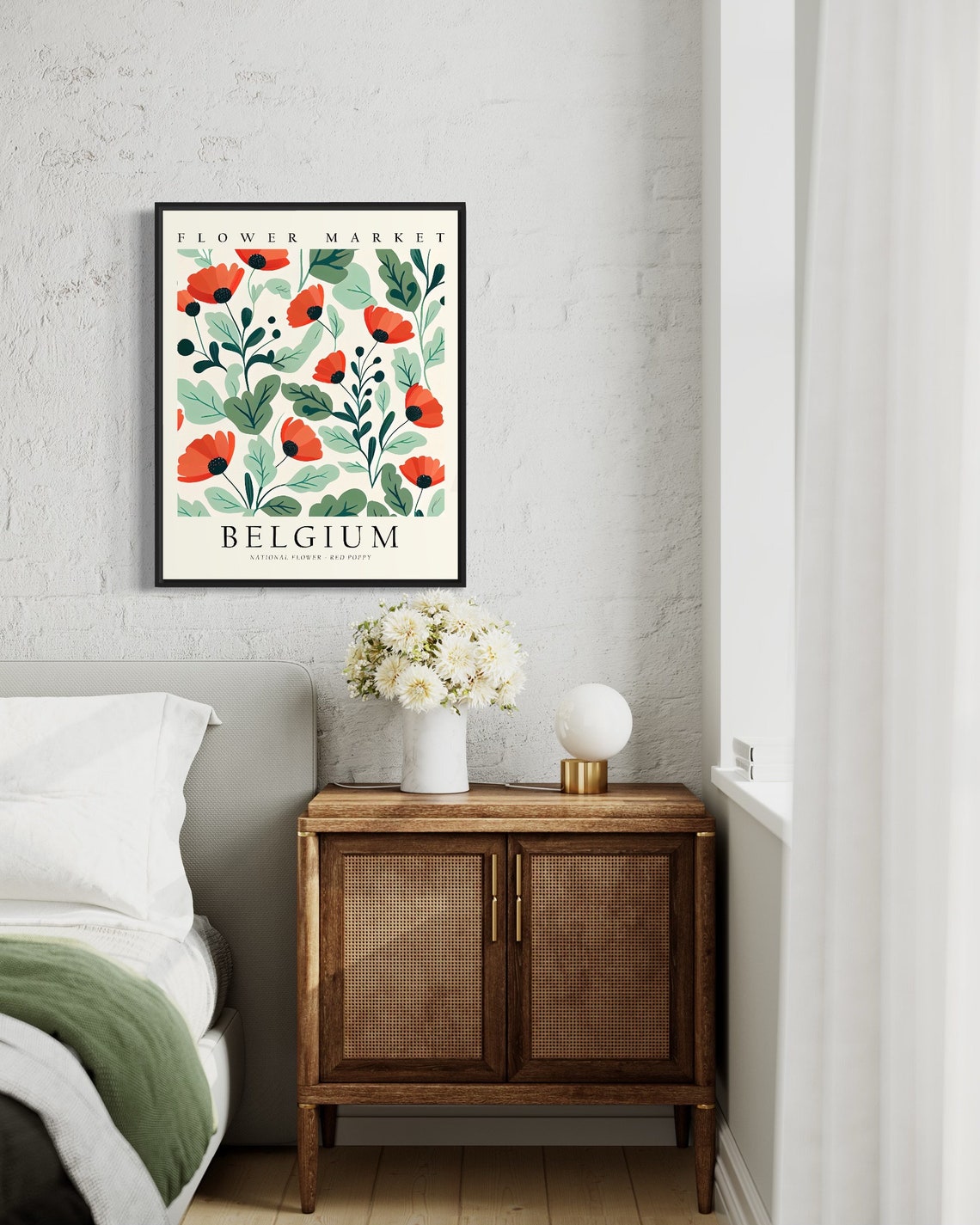 Belgium Flower Market Red Poppy Bloom Bold Modern Botanical Poster - Image 2