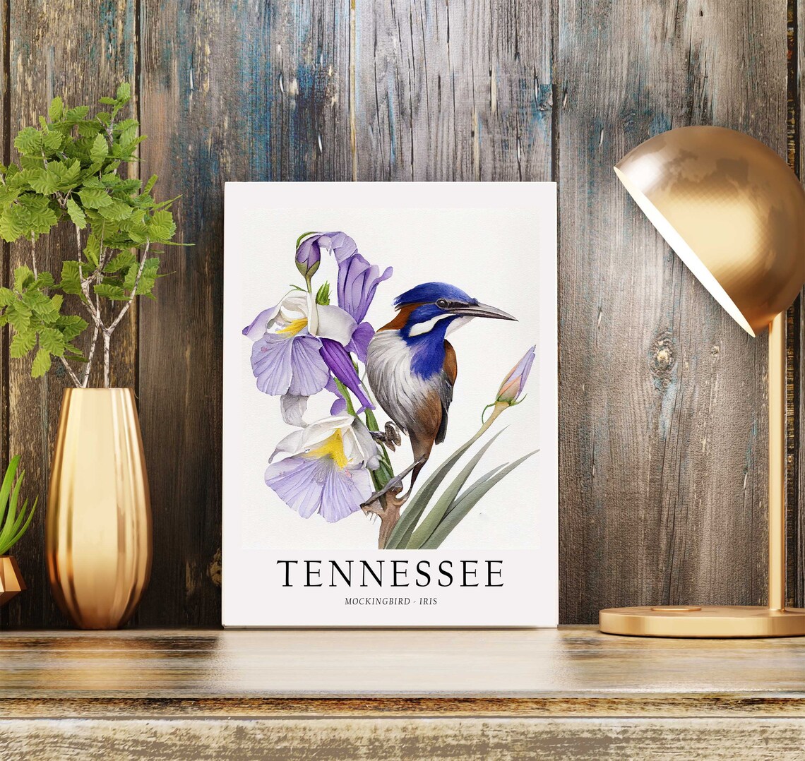 Tennessee State Bird Art Print, State Flower Wall Art - Image 2