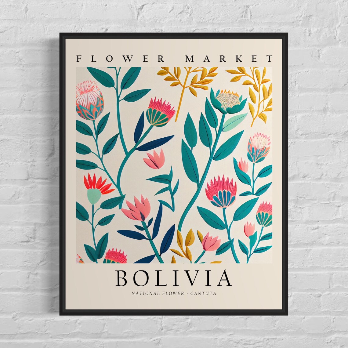 Bolivia Cantuta Flower Market Art Print, 1960s Botanical