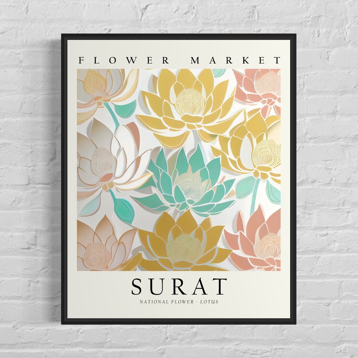 Surat Lotus Flower Market National Flower Vintage Botanical Poster