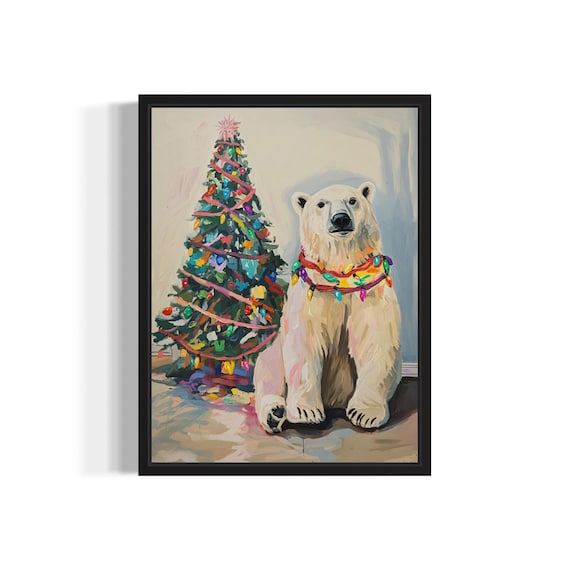 Polar Bear Tangled In Christmas Lights Holiday Poster Artwork