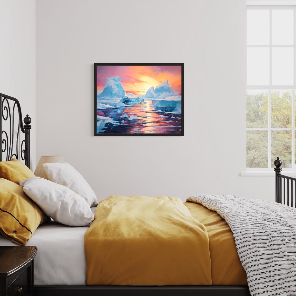 Arctic Icebergs Sunset Reflection Oil Painting Style Art Poster - Image 3