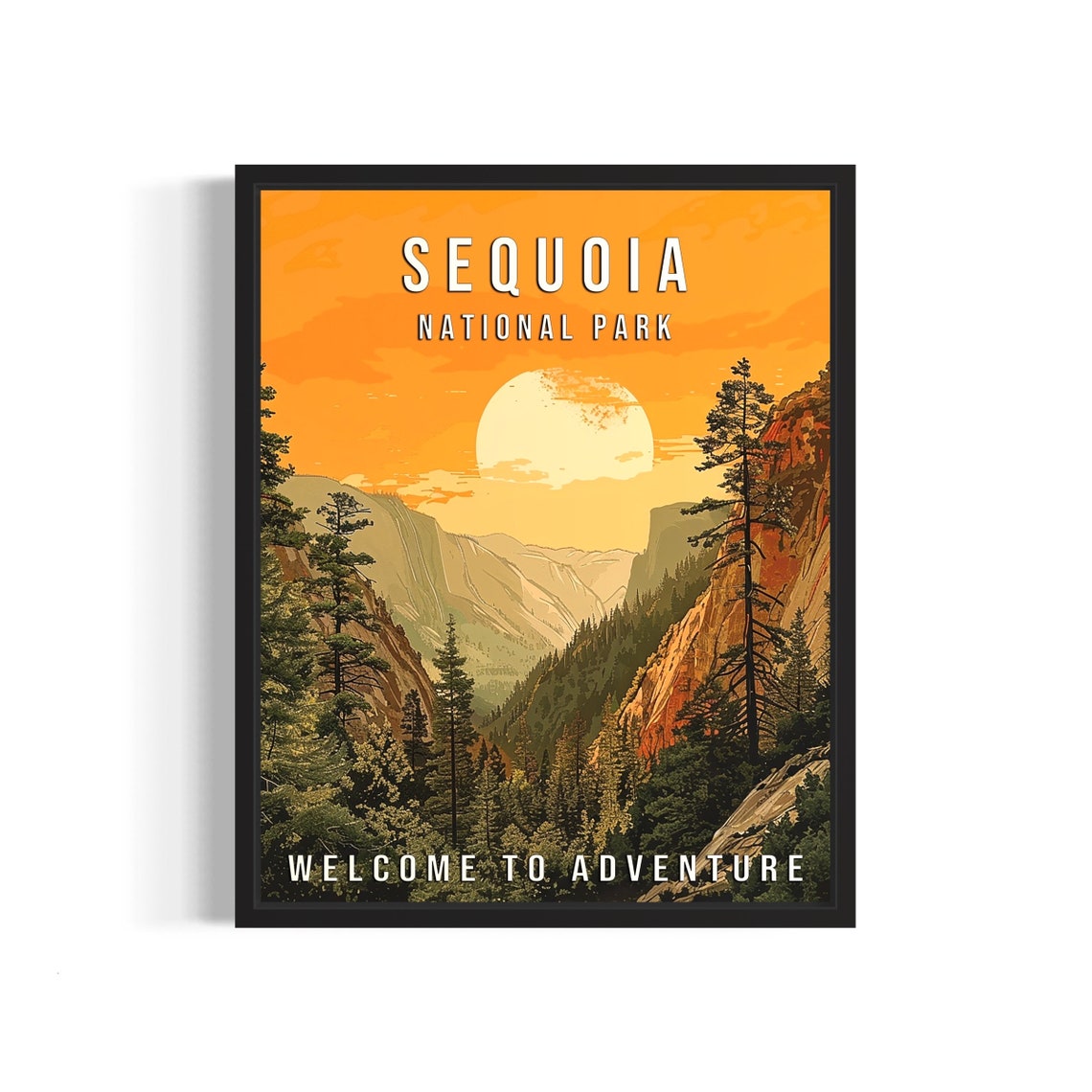 Sequoia National Park California Sunlit Valley Sunset Vintage Poster