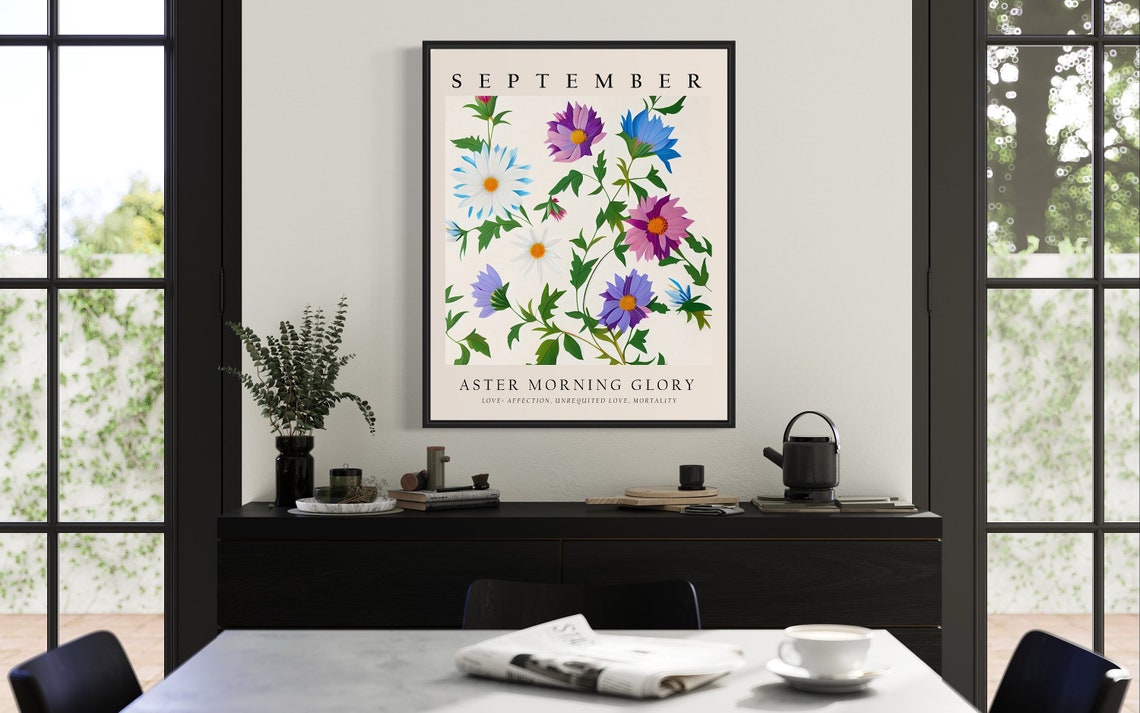 September Birth Flower Aster Morning Glory Botanical Art Poster - Image 2