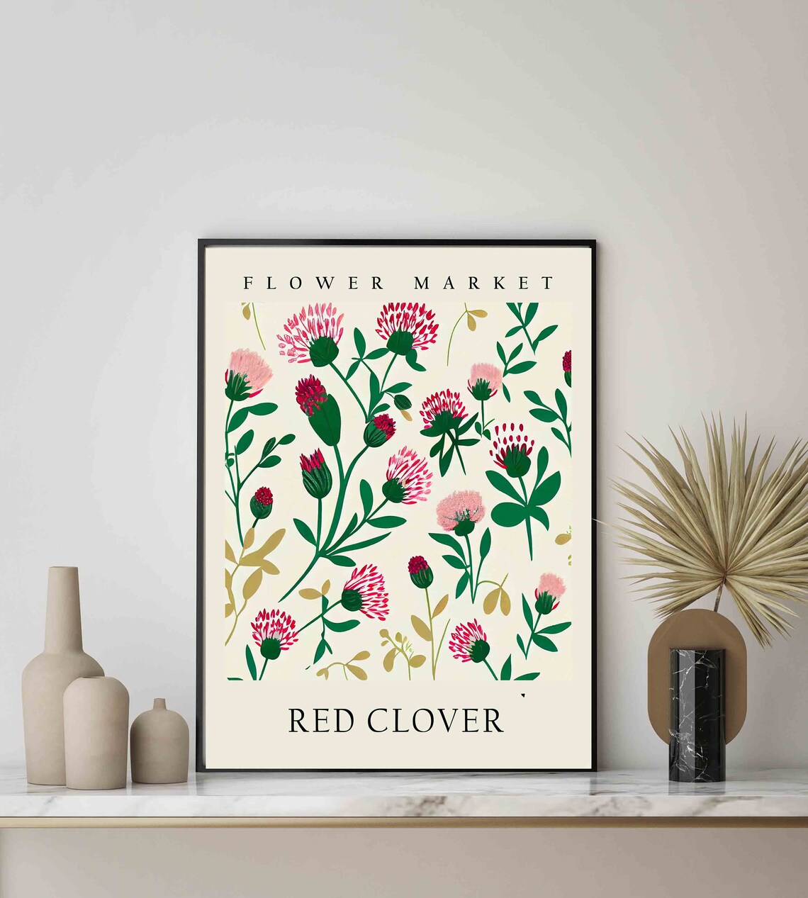 Red Clover Crimson Meadow Botanical Flower Market Pastel Art Print - Image 3