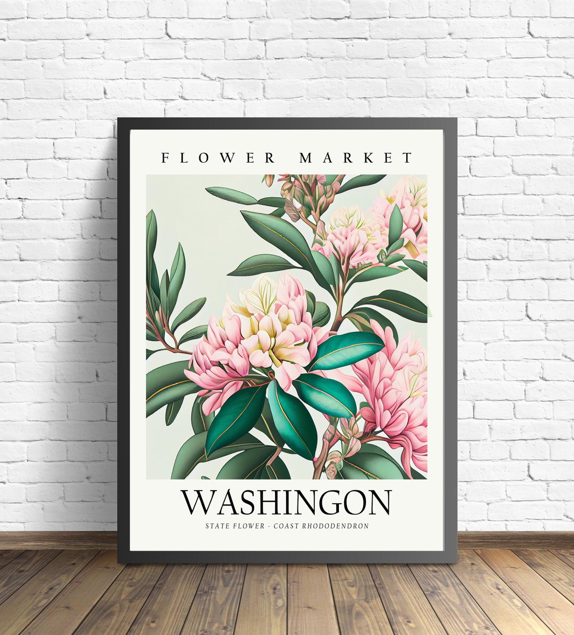 Washington Flower Market Vintage Coast Rhododendron Botanical Poster