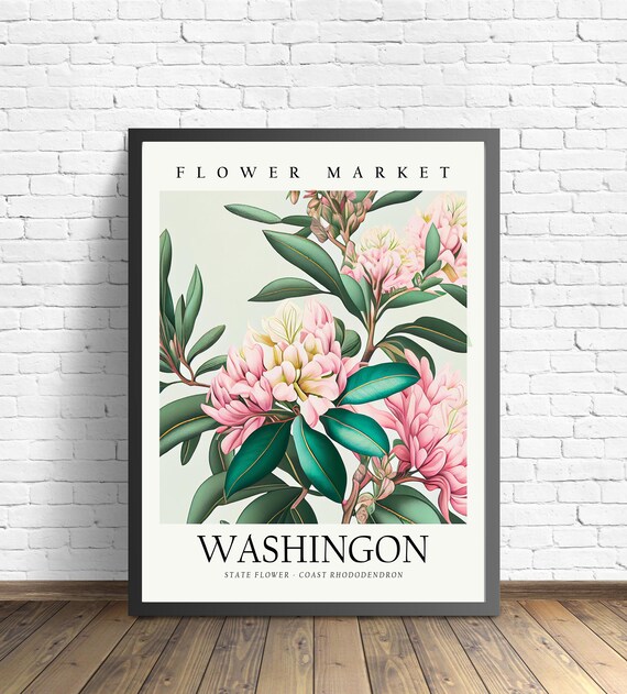 Washington Flower Market Vintage Coast Rhododendron Botanical Poster