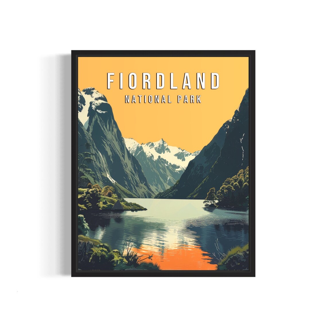 Fiordland National Park Fjord Vintage Travel Art Vintage Poster