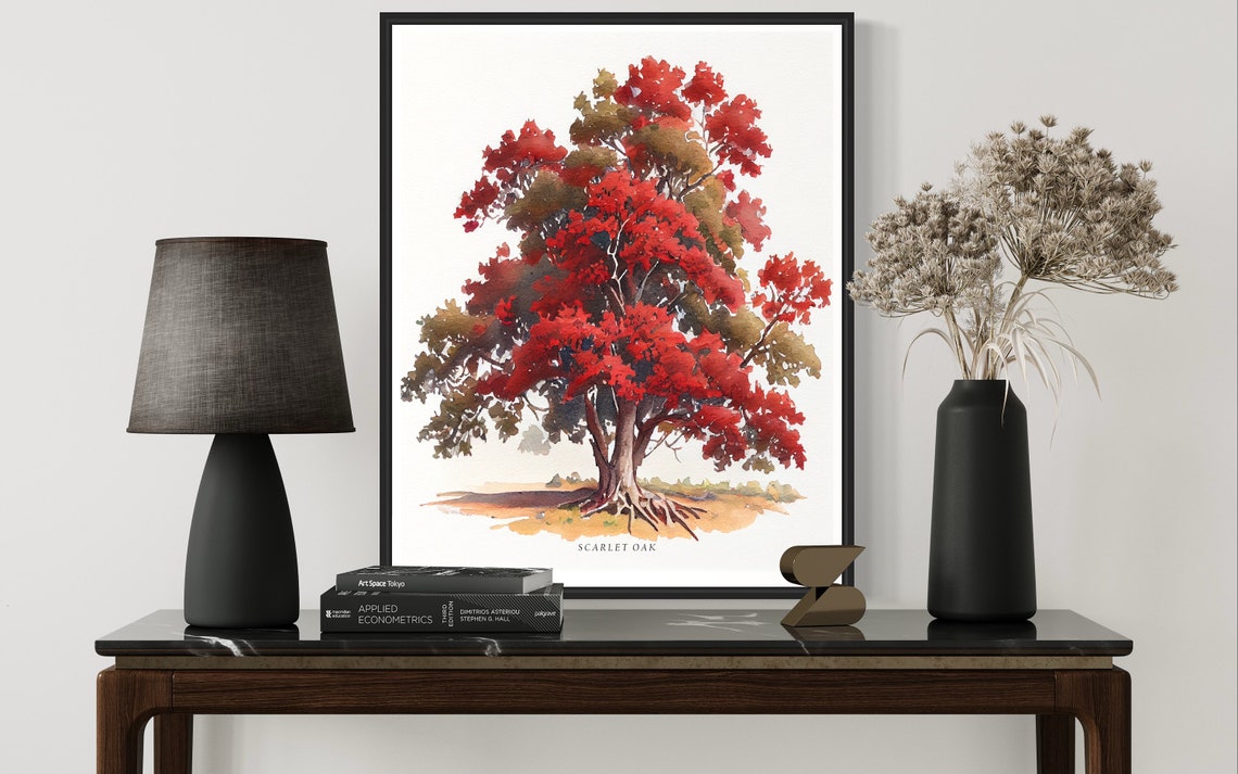 Scarlet Oak Tree Autumn Watercolor Botanical Illustration Poster - Image 3