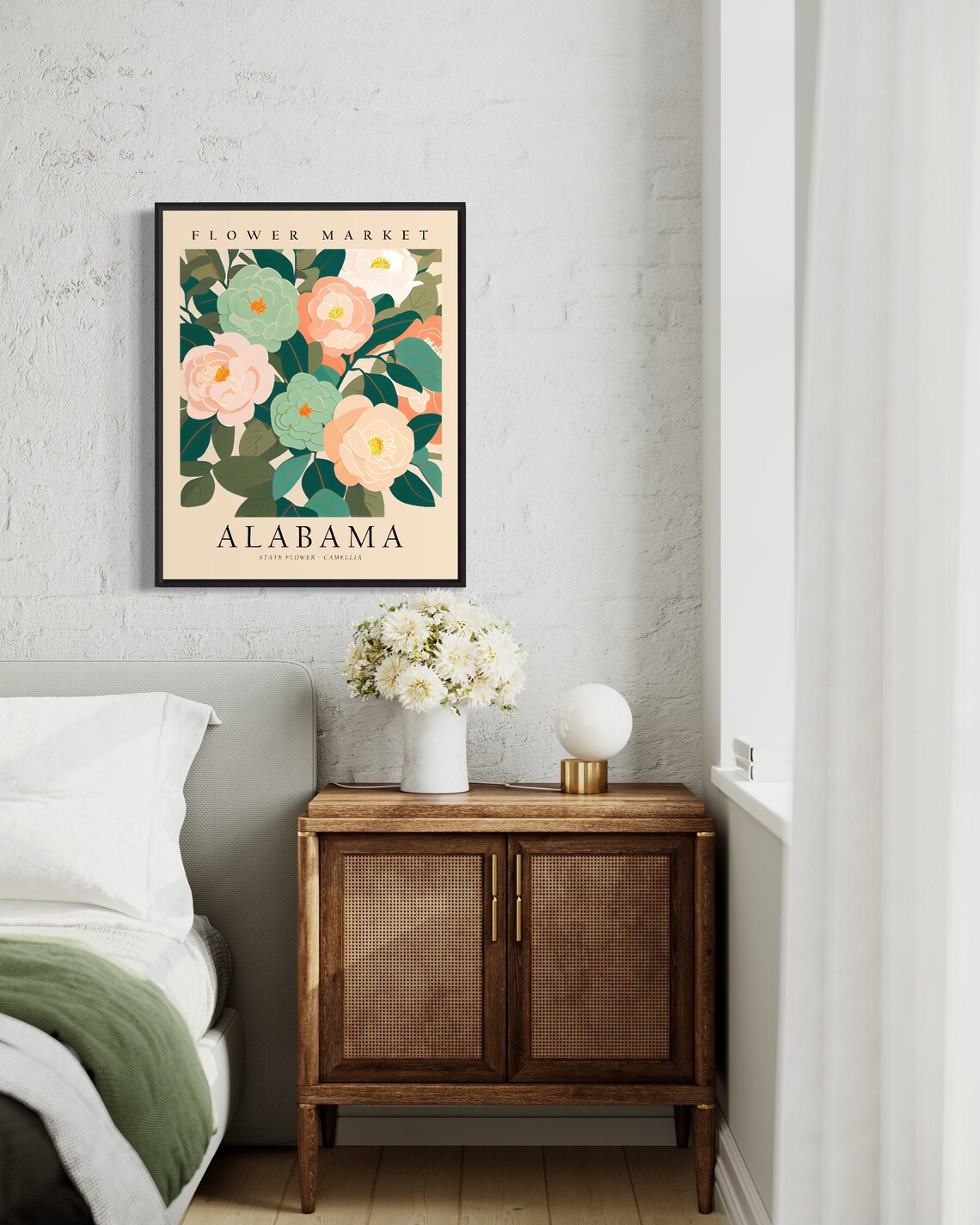 Alabama State Flower Camellia, 1960s Botanical Art Print - Image 3