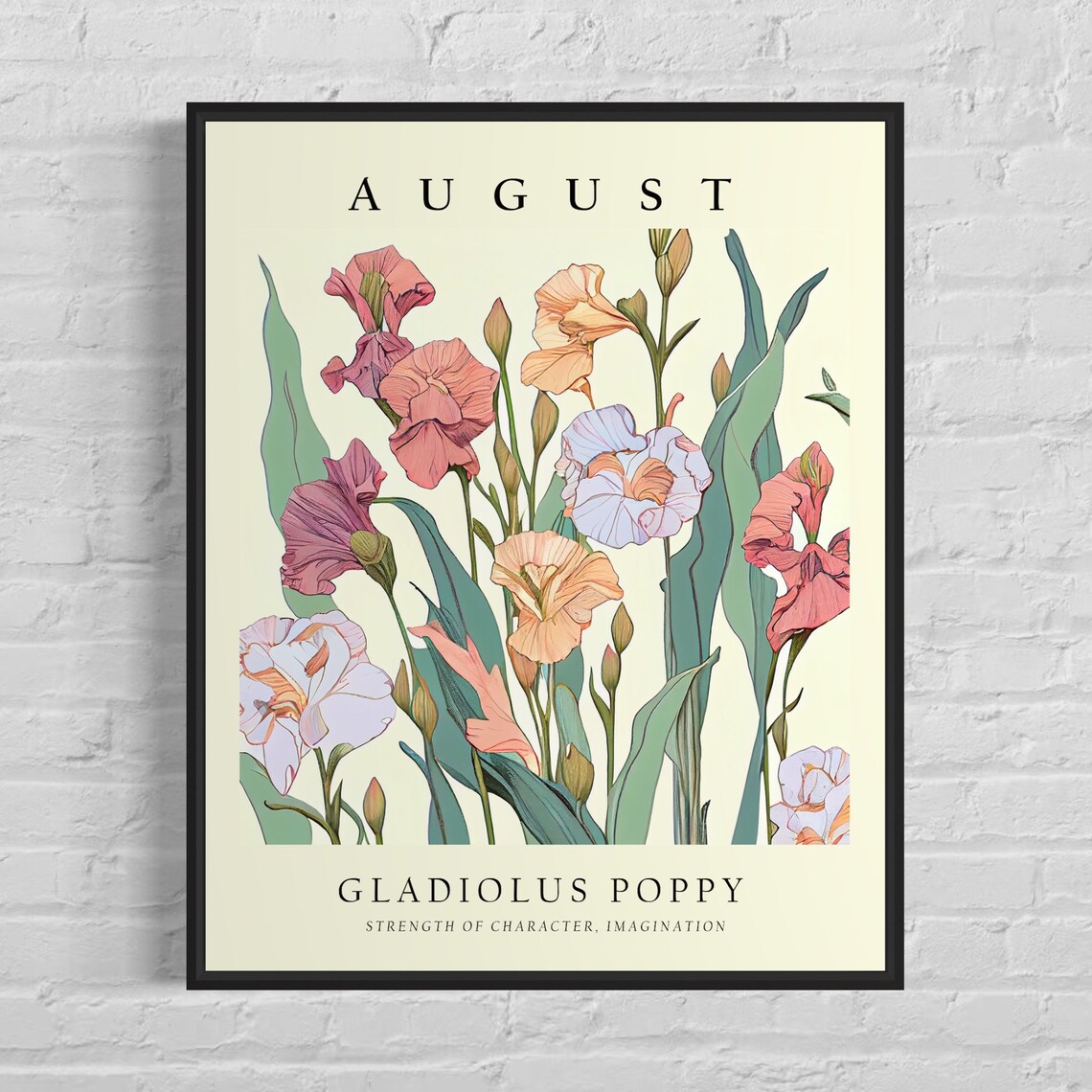 August Flower Market Poster, Gladiolus Poppy Botanical