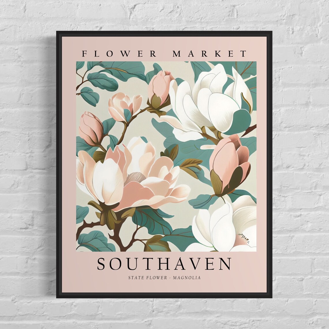 Vintage Southaven Mississippi Magnolia Flower Market Art Poster
