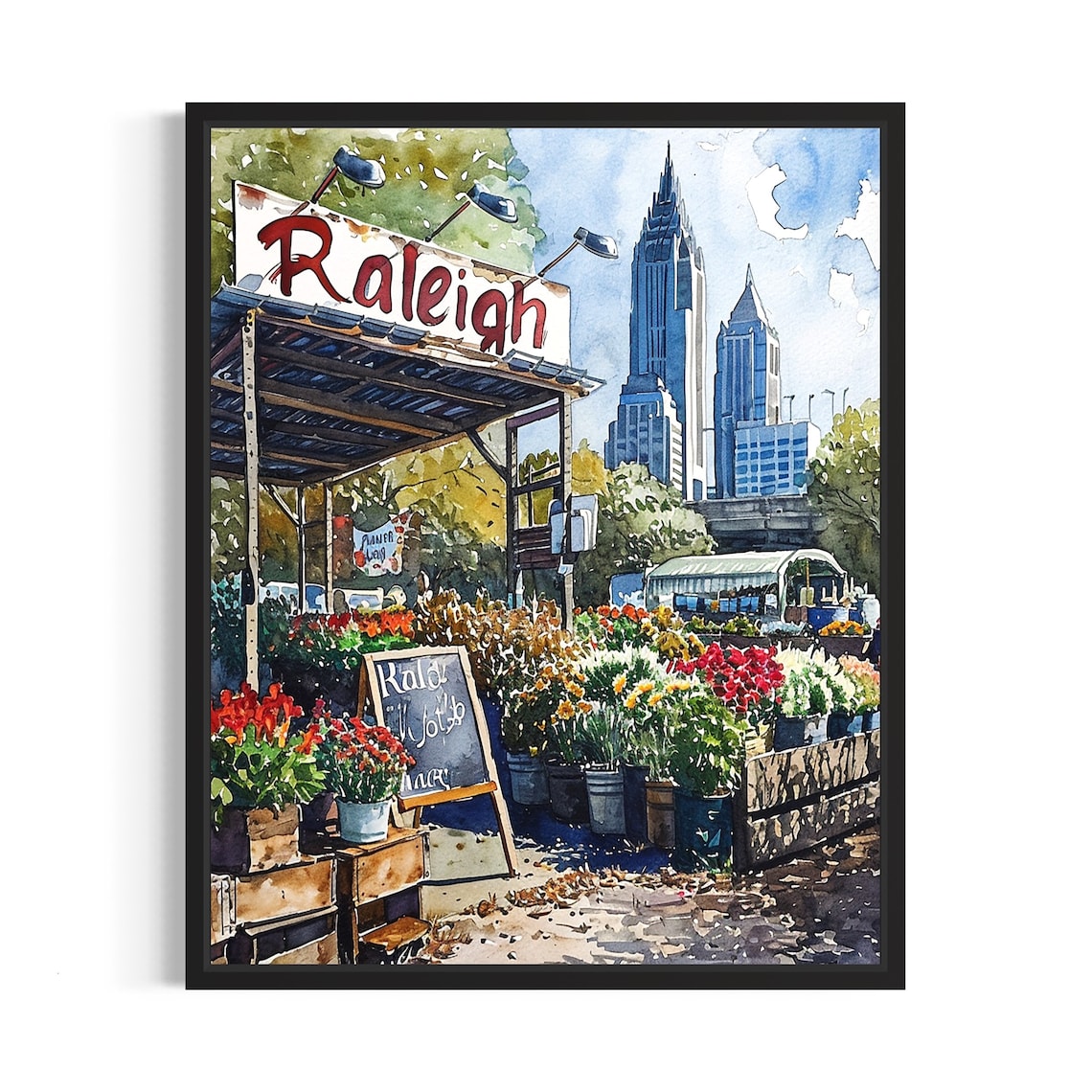 Raleigh Flower Market Neutral Botanical Art Print